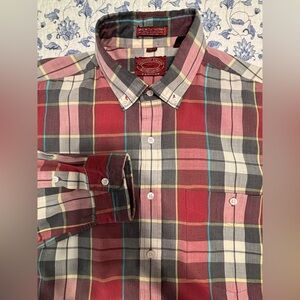 Vintage 90s Plaid Button Down Shirt Mens L Preppy Ivy Cotton/poly Hanover Square